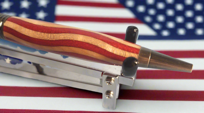 Handcrafted Patriotic American Flag Inlay Pen with Unique Royal Blue Titanium Kit (Cigar-Style)