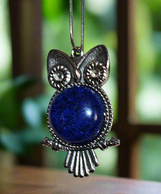 Cabochon: Owl Pendant with a Natural Blue Stone Cabochon