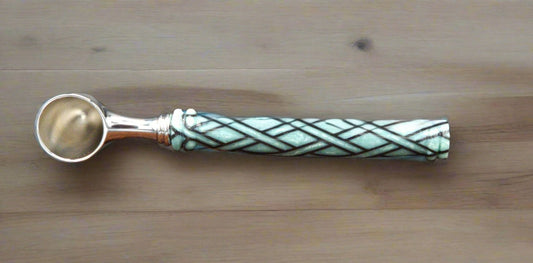 Coffee Scoop: Beaded, Light Green Weave, 3D Printed, 1 Tablespoon Stainless Steal Scoop