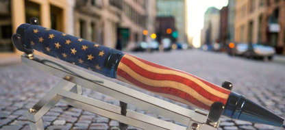 Handcrafted Patriotic American Flag Inlay Pen with Unique Royal Blue Titanium Kit (Cigar-Style)