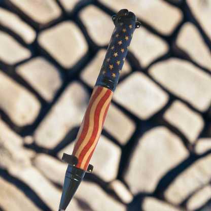 Handcrafted Patriotic American Flag Inlay Pen with Unique Royal Blue Titanium Kit (Cigar-Style)