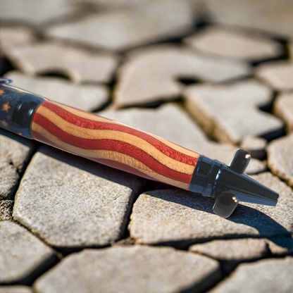 Handcrafted Patriotic American Flag Inlay Pen with Unique Royal Blue Titanium Kit (Cigar-Style)