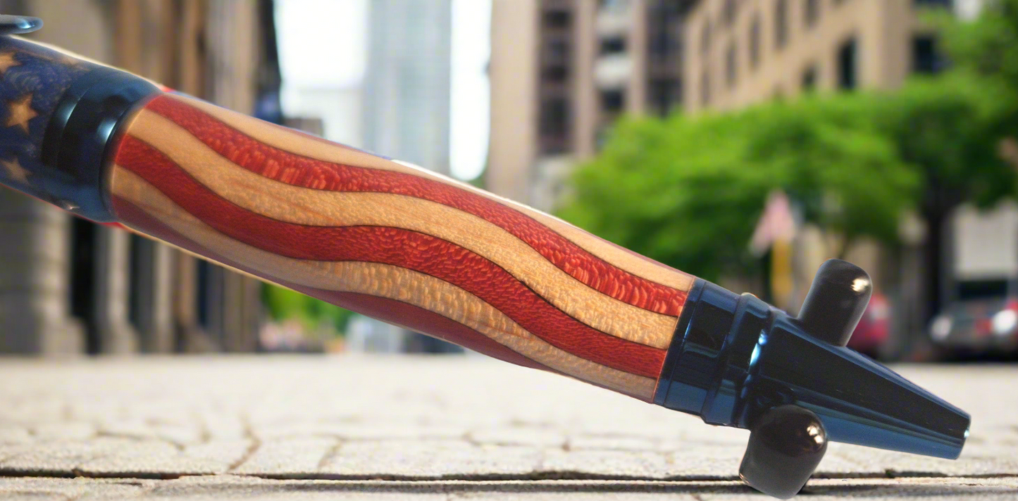 Handcrafted Patriotic American Flag Inlay Pen with Unique Royal Blue Titanium Kit (Cigar-Style)