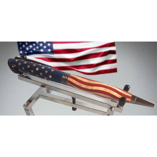 Pen: American Flag Wooden Stars Inlay with an Antique Brass Saturn Pen Kit