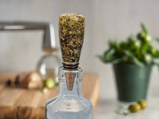 Bottle Stopper: Shredded Money Cap in Clear Resin (plastic) with a Stainless Steel Bottle Stopper