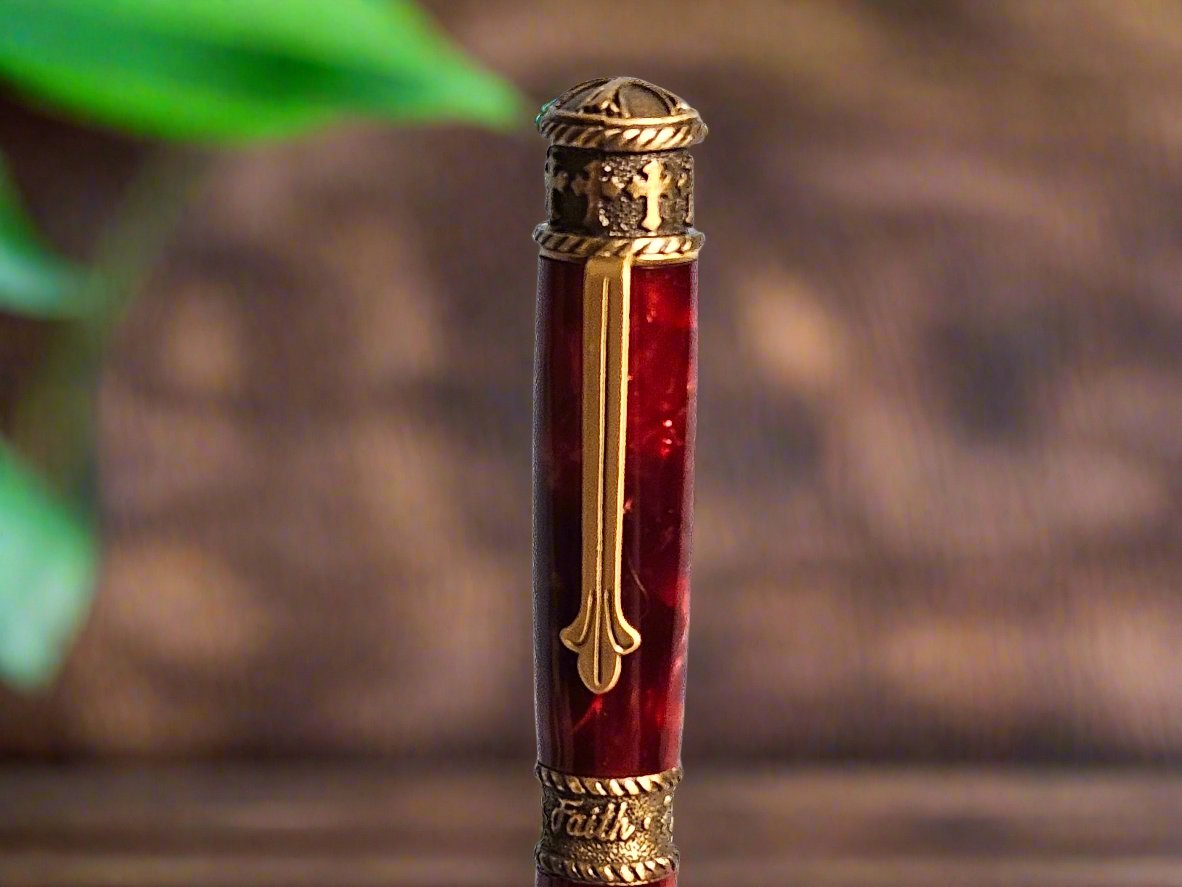 Pen: Faith, Hope, and Love Pen with Crushed Red Velvet and Antique Brass Pen Kit