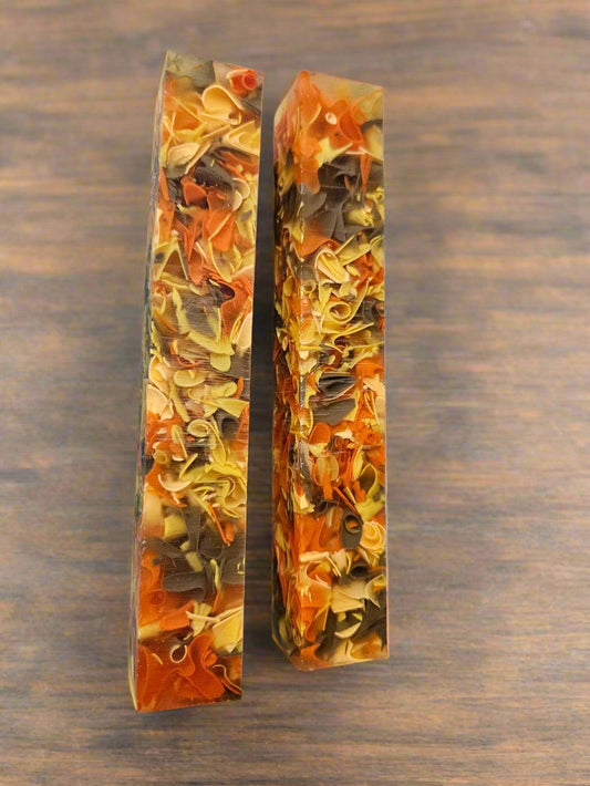 Pen Blanks: Recycled Fall Colored Resin Ribbons & Recycled Maryland Flag Inspired Resin Ribbons Both Cast in Clear Resin