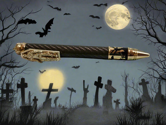 Pen: Haunted Halloween Carbon Fiber Clear Resin Pen with a Halloween Gold Pen Kit