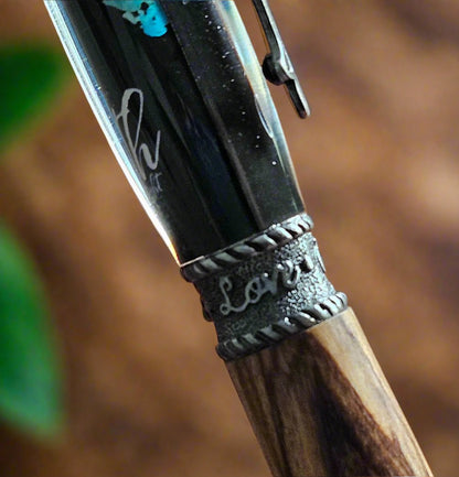 Pen: Authentic Bethlehem Olive Wood; Walk By Faith Label Cast Twist Pen with an Antique Pewter Pen Kit