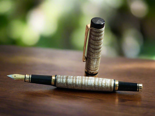 Fountain Pen: Spalted Maple Capped Wooden Fountain Pen with a Gold and Black Chrome Pen Kit