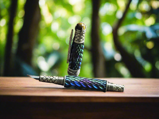 Fountain Pen: Dragon Scales Label Cast Fountain Pen with an Antique Brass Dragon Scale Pen Kit