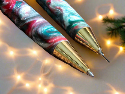 Pen: Christmas Multi-Tone Resin Clicker Pen and Pencil Set with a Gold Pen and Pencil Kit