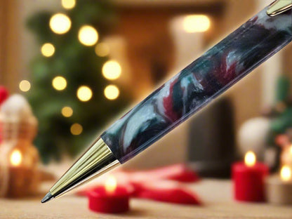 Pen: Christmas Multi-Tone Resin Clicker Pen and Pencil Set with a Gold Pen and Pencil Kit