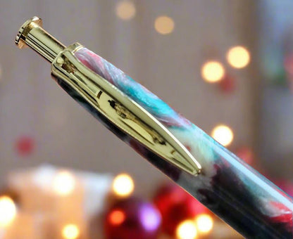 Pen: Christmas Multi-Tone Resin Clicker Pen and Pencil Set with a Gold Pen and Pencil Kit