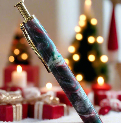 Pen: Christmas Multi-Tone Resin Clicker Pen and Pencil Set with a Gold Pen and Pencil Kit