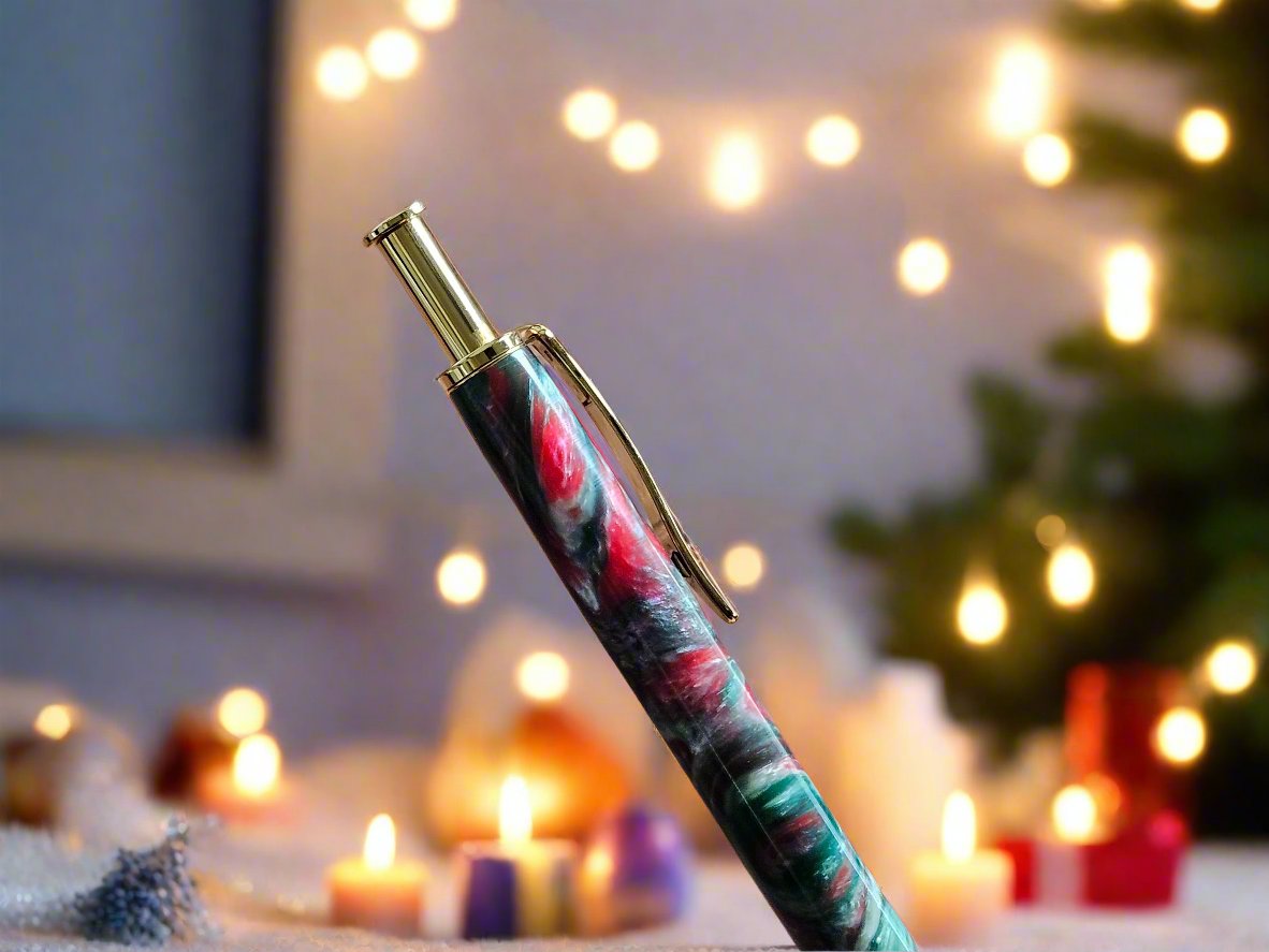 Pen: Christmas Multi-Tone Resin Clicker Pen and Pencil Set with a Gold Pen and Pencil Kit