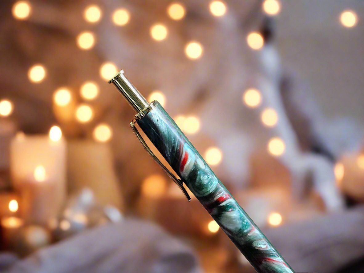 Pen: Christmas Multi-Tone Resin Clicker Pen and Pencil Set with a Gold Pen and Pencil Kit