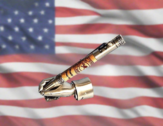 Pen: Laser Etched Wooden Firefighter Symbol Bolt Action Gear Shift Pen with Antique Pewter Pen Kit