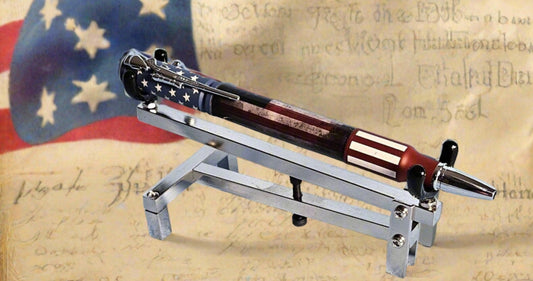 Pen: Antiqued American Betsy Ross Flag Pen with a Bolt Action Ceramic and Chrome American Flag Pen Kit