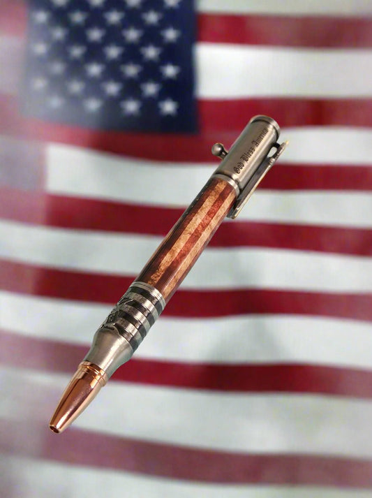 American Flag Antiqued Bolt Action Pen with an Antiqued Pewter Statue of Liberty and Bald Eagle Pen Kit