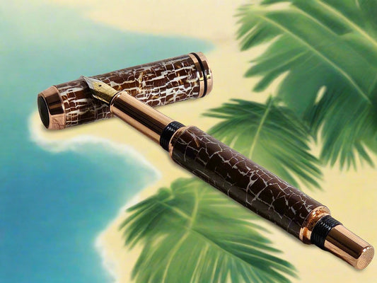 Fountain Pen: Beach Vibes Coconut Shell Label Cast Capped Fountain Pen with a Copper Pen Kit