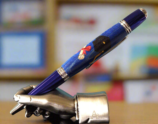 Pen: Wooden Inlay Graduation Pen with a Spectrum Blue Chrome Pen Kit