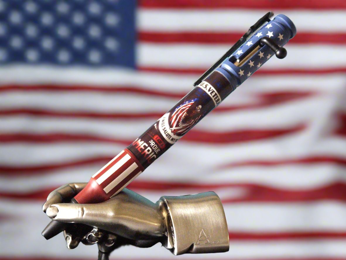 Pen: Veteran "I Will Salute the Flag" Bolt Action Pen with a Blue Ceramic Pen Kit