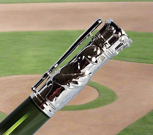 Pen: Antique Pewter Baseball Pen Swing Action with a Baseball Player Pen Kit