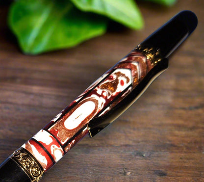 Pen: Red "Gisi Style" Pen with a Black Titanium Pen Kit with Gold Accents