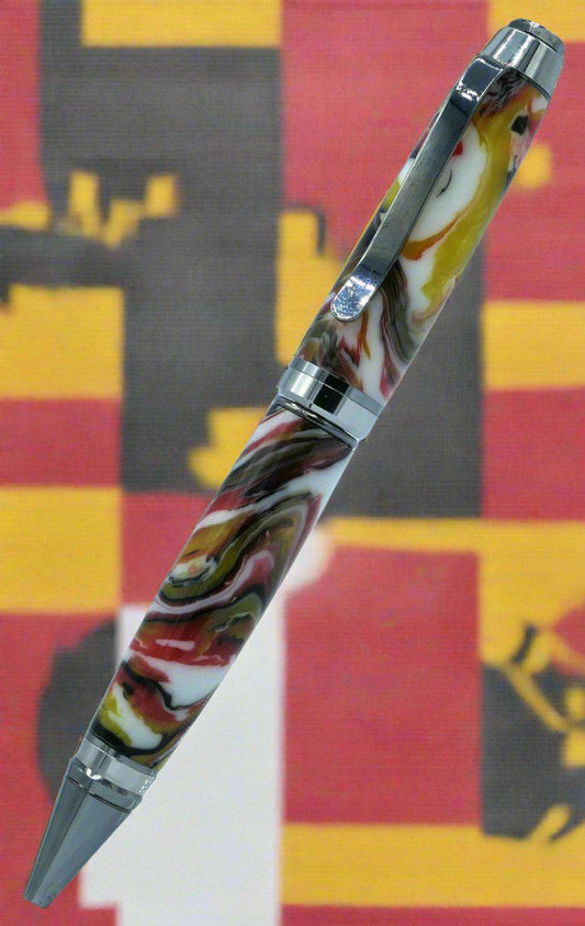 Pen: Interpretation of the Maryland State Flag Pen with a Black Titanium/Platinum Cigar Pen Kit