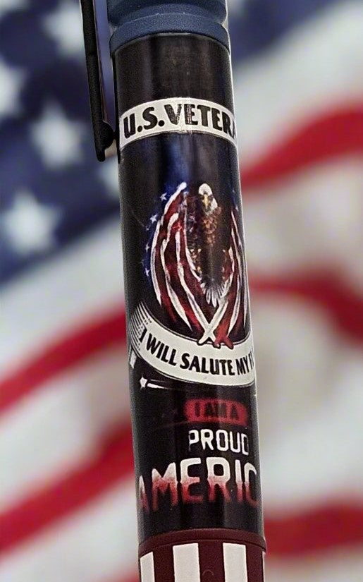 Pen: Veteran "I Will Salute the Flag" Bolt Action Pen with a Blue Ceramic Pen Kit